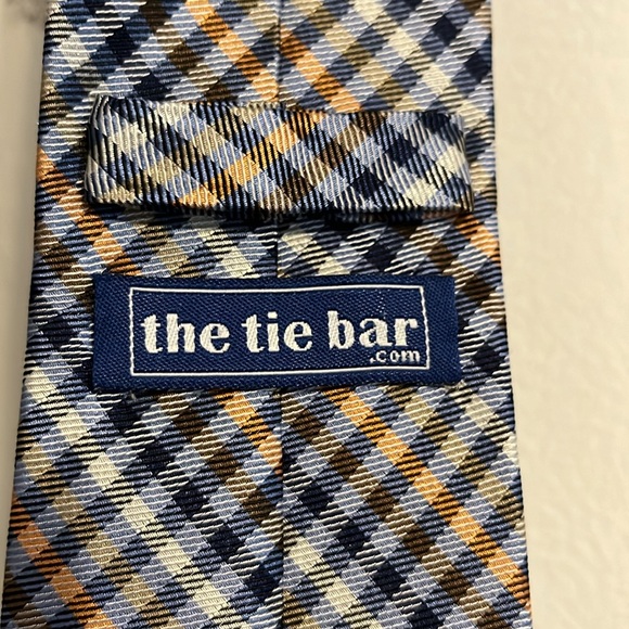 The Tie Bar NECKTIE, 100% SILK  blue/black/ Orange - Picture 3 of 4